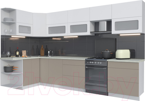 Изображение товара Кухонный гарнитур Интерлиния Мила Матте 1.5x3.4 Б левая (белый/луна/опал светлый)