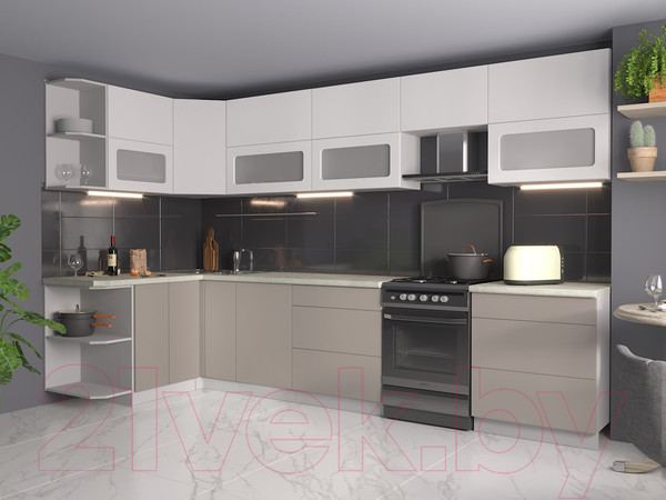 Изображение товара Кухонный гарнитур Интерлиния Мила Матте 1.5x3.4 Б левая (белый/луна/опал светлый)