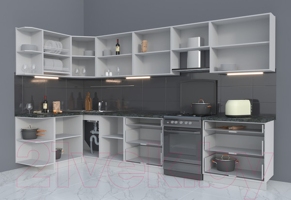 Изображение товара Кухонный гарнитур Интерлиния Мила Матте 1.5x3.5 Б левая (белый/луна/опал светлый)