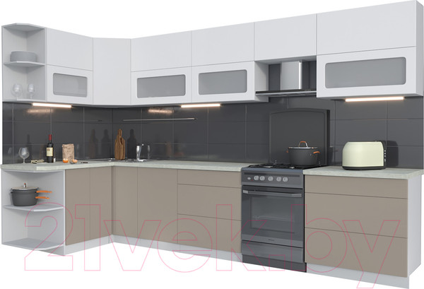 Изображение товара Кухонный гарнитур Интерлиния Мила Матте 1.5x3.5 Б левая (белый/луна/опал светлый)