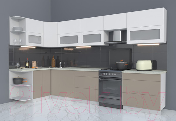 Изображение товара Кухонный гарнитур Интерлиния Мила Матте 1.5x3.5 Б левая (белый/луна/опал светлый)