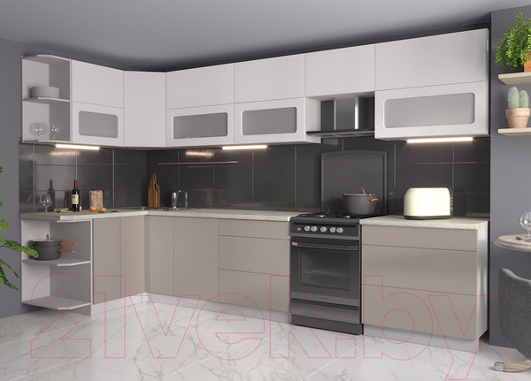 Изображение товара Кухонный гарнитур Интерлиния Мила Матте 1.5x3.5 Б левая (белый/луна/опал светлый)