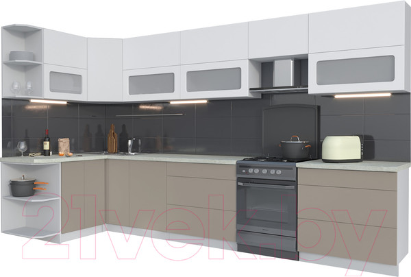 Изображение товара Кухонный гарнитур Интерлиния Мила Матте 1.5x3.6 Б левая (белый/луна/опал светлый)