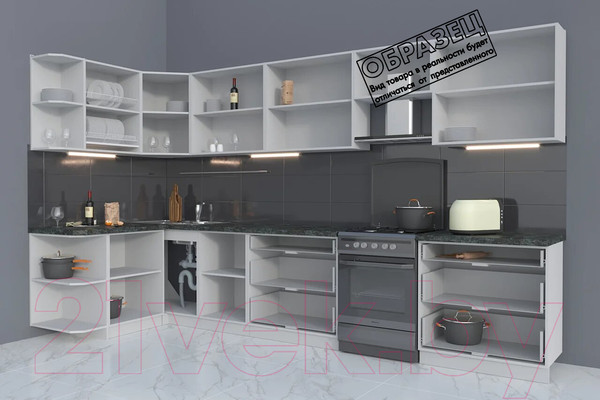 Изображение товара Кухонный гарнитур Интерлиния Мила Матте 1.5x3.6 Б левая (белый/луна/опал светлый)