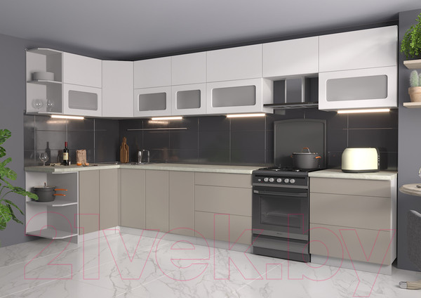 Изображение товара Кухонный гарнитур Интерлиния Мила Матте 1.5x3.7 Б левая (белый/луна/опал светлый)