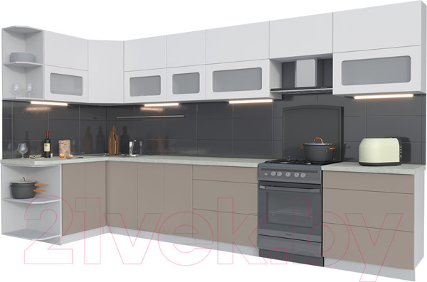 Изображение товара Кухонный гарнитур Интерлиния Мила Матте 1.5x3.7 Б левая (белый/луна/опал светлый)