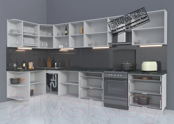 Изображение товара Кухонный гарнитур Интерлиния Мила Матте 1.5x3.7 Б левая (белый/луна/опал светлый)