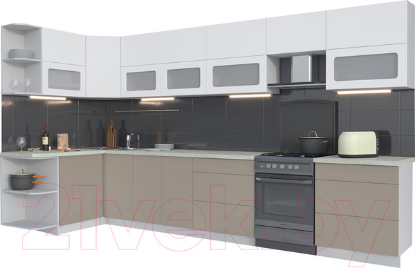 Изображение товара Кухонный гарнитур Интерлиния Мила Матте 1.5x3.8 Б левая (белый/луна/опал светлый)