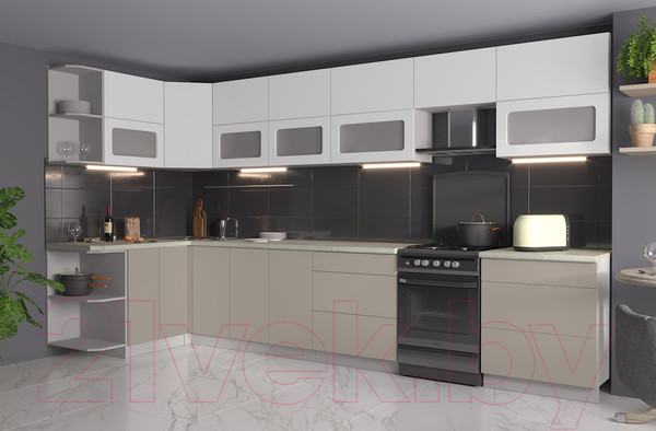 Изображение товара Кухонный гарнитур Интерлиния Мила Матте 1.5x3.8 Б левая (белый/луна/опал светлый)