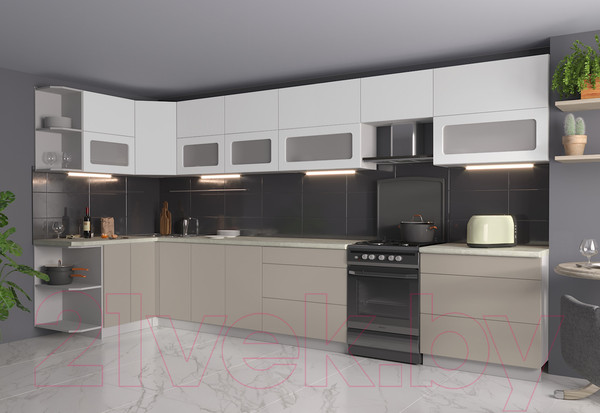 Изображение товара Кухонный гарнитур Интерлиния Мила Матте 1.5x4.0 Б левая (белый/луна/опал светлый)