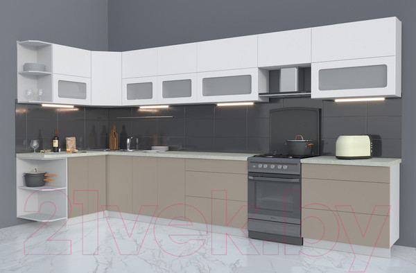 Изображение товара Кухонный гарнитур Интерлиния Мила Матте 1.5x4.0 Б левая (белый/луна/опал светлый)