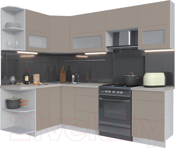 Изображение товара Кухонный гарнитур Интерлиния Мила Матте 1.5x2.5 Б левая (луна/луна/травертин серый)