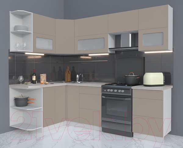 Изображение товара Кухонный гарнитур Интерлиния Мила Матте 1.5x2.5 Б левая (луна/луна/травертин серый)