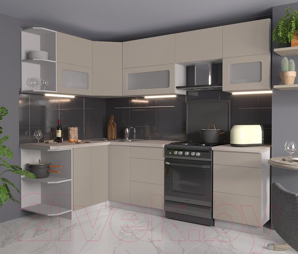 Изображение товара Кухонный гарнитур Интерлиния Мила Матте 1.5x2.5 Б левая (луна/луна/травертин серый)