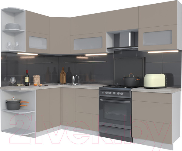 Изображение товара Кухонный гарнитур Интерлиния Мила Матте 1.5x2.6 Б  левая (луна/луна/травертин серый)