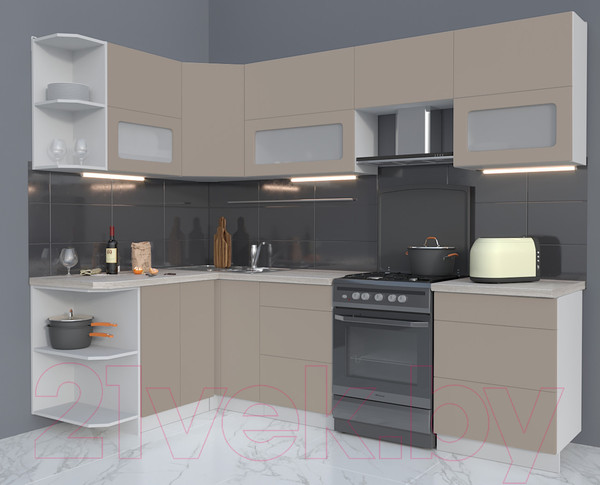 Изображение товара Кухонный гарнитур Интерлиния Мила Матте 1.5x2.6 Б  левая (луна/луна/травертин серый)