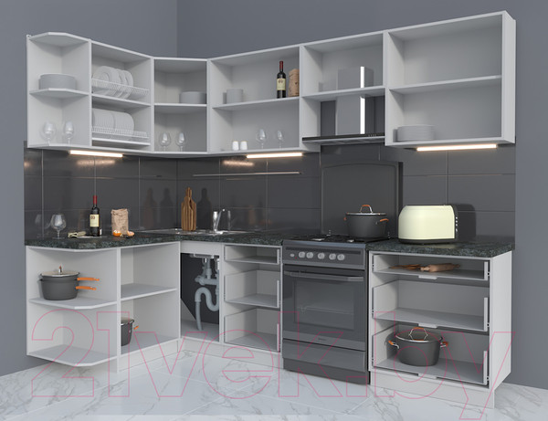 Изображение товара Кухонный гарнитур Интерлиния Мила Матте 1.5x2.7 Б левая (луна/луна/травертин серый)