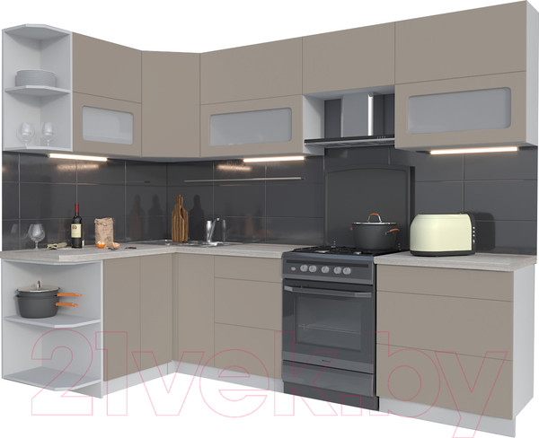 Изображение товара Кухонный гарнитур Интерлиния Мила Матте 1.5x2.7 Б левая (луна/луна/травертин серый)