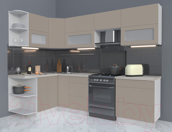 Изображение товара Кухонный гарнитур Интерлиния Мила Матте 1.5x2.7 Б левая (луна/луна/травертин серый)