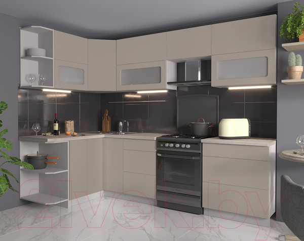 Изображение товара Кухонный гарнитур Интерлиния Мила Матте 1.5x2.7 Б левая (луна/луна/травертин серый)