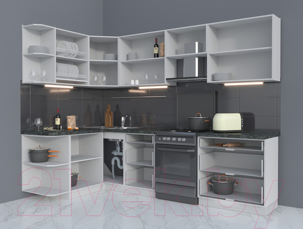 Изображение товара Кухонный гарнитур Интерлиния Мила Матте 1.5x2.8 Б левая (луна/луна/травертин серый)