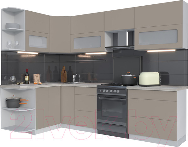 Изображение товара Кухонный гарнитур Интерлиния Мила Матте 1.5x2.8 Б левая (луна/луна/травертин серый)