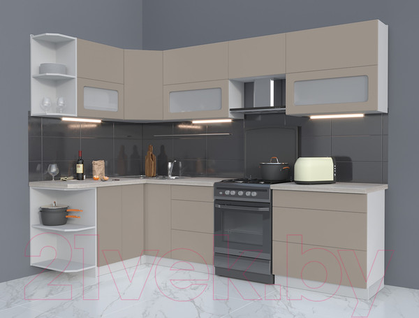 Изображение товара Кухонный гарнитур Интерлиния Мила Матте 1.5x2.8 Б левая (луна/луна/травертин серый)