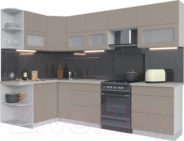 Изображение товара Кухонный гарнитур Интерлиния Мила Матте 1.5x2.9 Б левая (луна/луна/травертин серый)