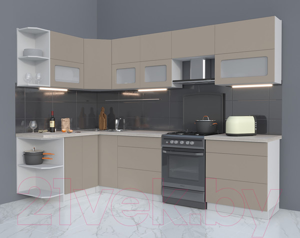 Изображение товара Кухонный гарнитур Интерлиния Мила Матте 1.5x2.9 Б левая (луна/луна/травертин серый)