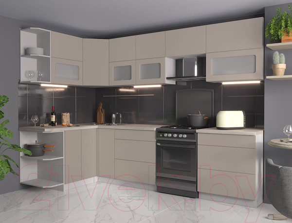 Изображение товара Кухонный гарнитур Интерлиния Мила Матте 1.5x2.9 Б левая (луна/луна/травертин серый)