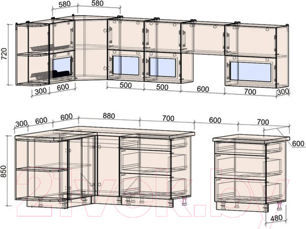Изображение товара Кухонный гарнитур Интерлиния Мила Матте 1.5x2.9 Б левая (луна/луна/травертин серый)