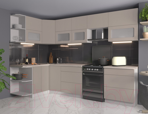 Изображение товара Кухонный гарнитур Интерлиния Мила Матте 1.5x3.0 Б левая (луна/луна/травертин серый)