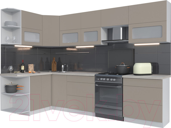 Изображение товара Кухонный гарнитур Интерлиния Мила Матте 1.5x3.0 Б левая (луна/луна/травертин серый)
