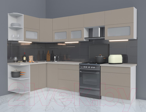 Изображение товара Кухонный гарнитур Интерлиния Мила Матте 1.5x3.0 Б левая (луна/луна/травертин серый)