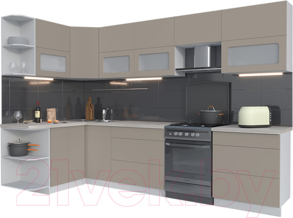 Изображение товара Кухонный гарнитур Интерлиния Мила Матте 1.5x3.1 Б левая (луна/луна/травертин серый)