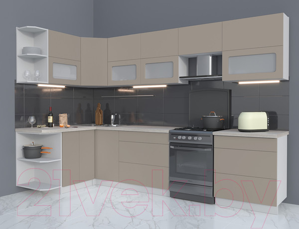 Изображение товара Кухонный гарнитур Интерлиния Мила Матте 1.5x3.1 Б левая (луна/луна/травертин серый)