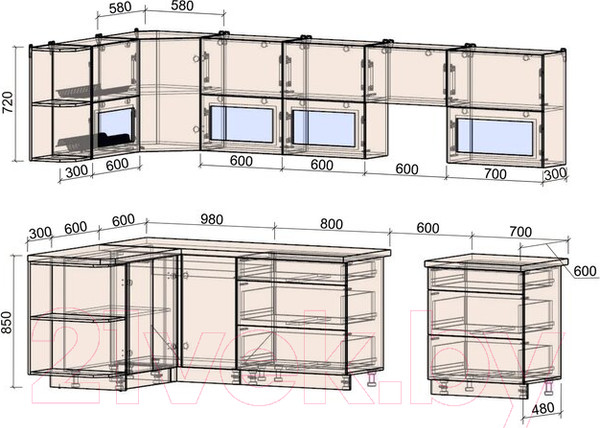 Изображение товара Кухонный гарнитур Интерлиния Мила Матте 1.5x3.1 Б левая (луна/луна/травертин серый)