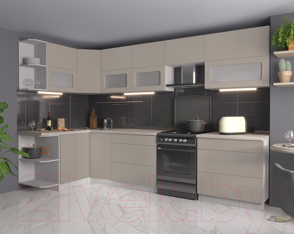 Изображение товара Кухонный гарнитур Интерлиния Мила Матте 1.5x3.2 Б левая (луна/луна/травертин серый)