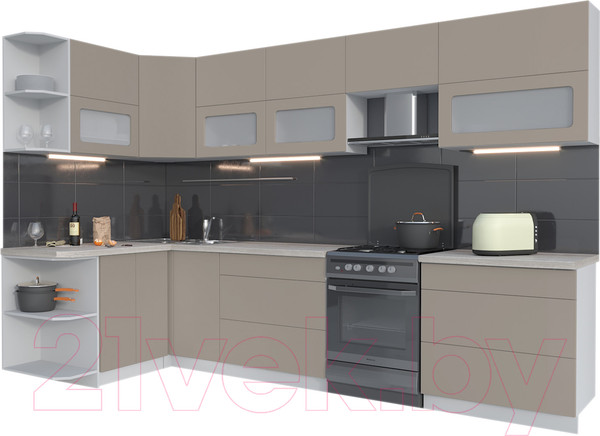 Изображение товара Кухонный гарнитур Интерлиния Мила Матте 1.5x3.2 Б левая (луна/луна/травертин серый)