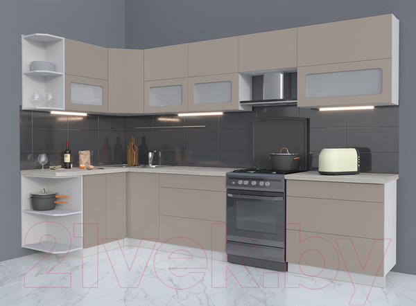 Изображение товара Кухонный гарнитур Интерлиния Мила Матте 1.5x3.2 Б левая (луна/луна/травертин серый)