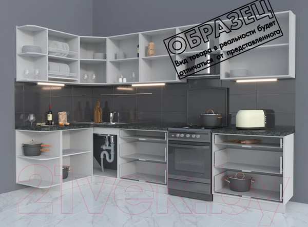 Изображение товара Кухонный гарнитур Интерлиния Мила Матте 1.5x3.2 Б левая (луна/луна/травертин серый)