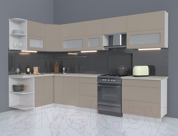 Изображение товара Кухонный гарнитур Интерлиния Мила Матте 1.5x3.3 Б левая (луна/луна/травертин серый)