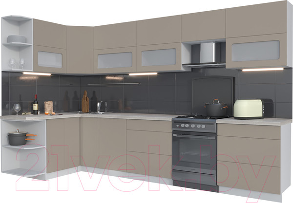 Изображение товара Кухонный гарнитур Интерлиния Мила Матте 1.5x3.4 Б левая (луна/луна/травертин серый)