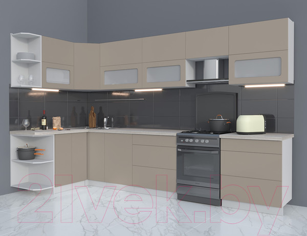 Изображение товара Кухонный гарнитур Интерлиния Мила Матте 1.5x3.4 Б левая (луна/луна/травертин серый)