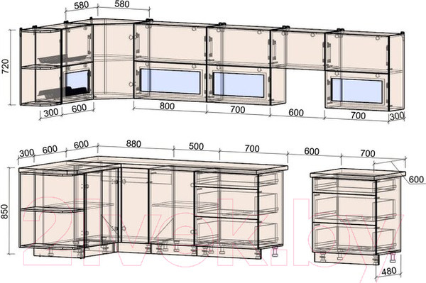 Изображение товара Кухонный гарнитур Интерлиния Мила Матте 1.5x3.4 Б левая (луна/луна/травертин серый)