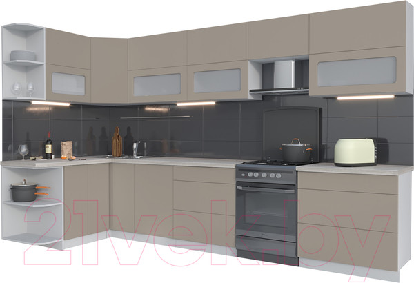Изображение товара Кухонный гарнитур Интерлиния Мила Матте 1.5x3.5 Б левая (луна/луна/травертин серый)