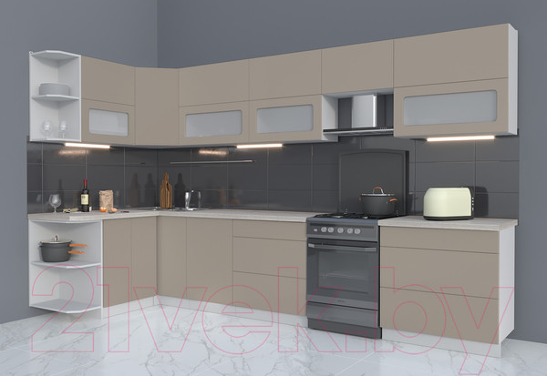 Изображение товара Кухонный гарнитур Интерлиния Мила Матте 1.5x3.5 Б левая (луна/луна/травертин серый)