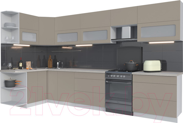 Изображение товара Кухонный гарнитур Интерлиния Мила Матте 1.5x3.6 Б левая (луна/луна/травертин серый)