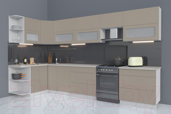 Изображение товара Кухонный гарнитур Интерлиния Мила Матте 1.5x3.6 Б левая (луна/луна/травертин серый)