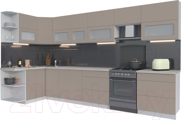 Изображение товара Кухонный гарнитур Интерлиния Мила Матте 1.5x3.7 Б левая (луна/луна/травертин серый)